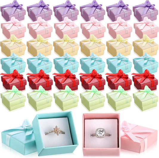 Bucherry 72 Pcs Ring Boxes 1.6 x 1.6 In Hard Cardboard Jewelry Box with Ribbon Bow Small Jewelry Gift Cases for Small Business(Vivid Color)