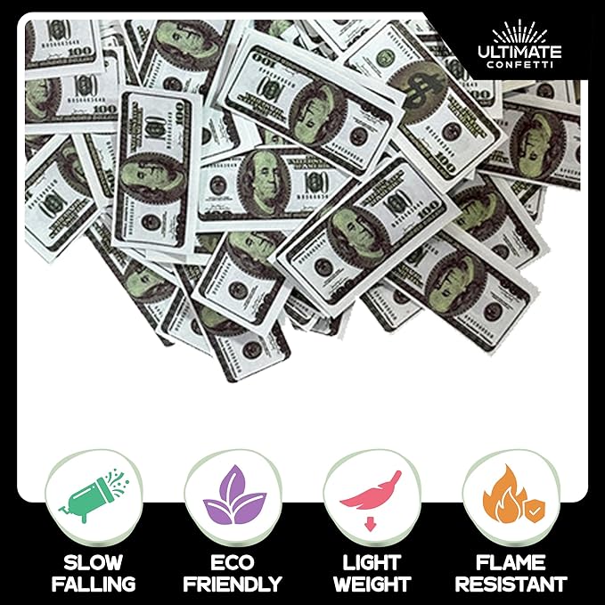 Ultimate Confetti, Money Biodegradable Confetti - Rectangular Flame-Resistant and Slow-Falling Tissue Paper Confetti for Cannon and Launcher use – Best for Celebrations - 1 lb, 16 oz