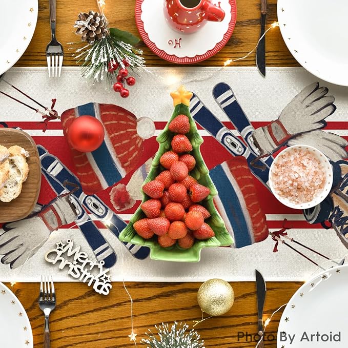 Artoid Mode Red Sleigh Snowboarding Christmas Table Runner, Seasonal Winter Holiday Kitchen Dining Table Decoration for Indoor Outdoor Home Party Decor 13 x 120 Inch