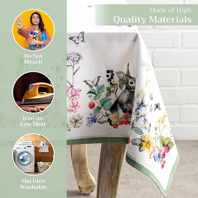 Maison d' Hermine Table Cloth Square Table 100% Cotton 60 x 60 Inches Tablecloth Reusable Decorative for Dining Room Farmhouse Home Valentines Day Decorations Spring Summer - Printemps