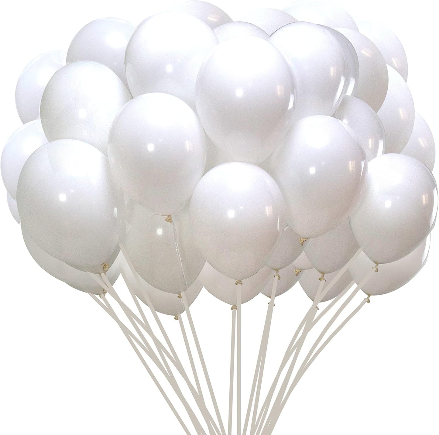 Jonhamwelbor White Balloons 12inch 100 Pack Matte White Latex Helium Balloons for Wedding Engagement Birthday Baby Shower Party Decorations (with Ribbon)