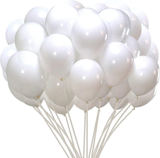Jonhamwelbor White Balloons 12inch 100 Pack Matte White Latex Helium Balloons for Wedding Engagement Birthday Baby Shower Party Decorations (with Ribbon)