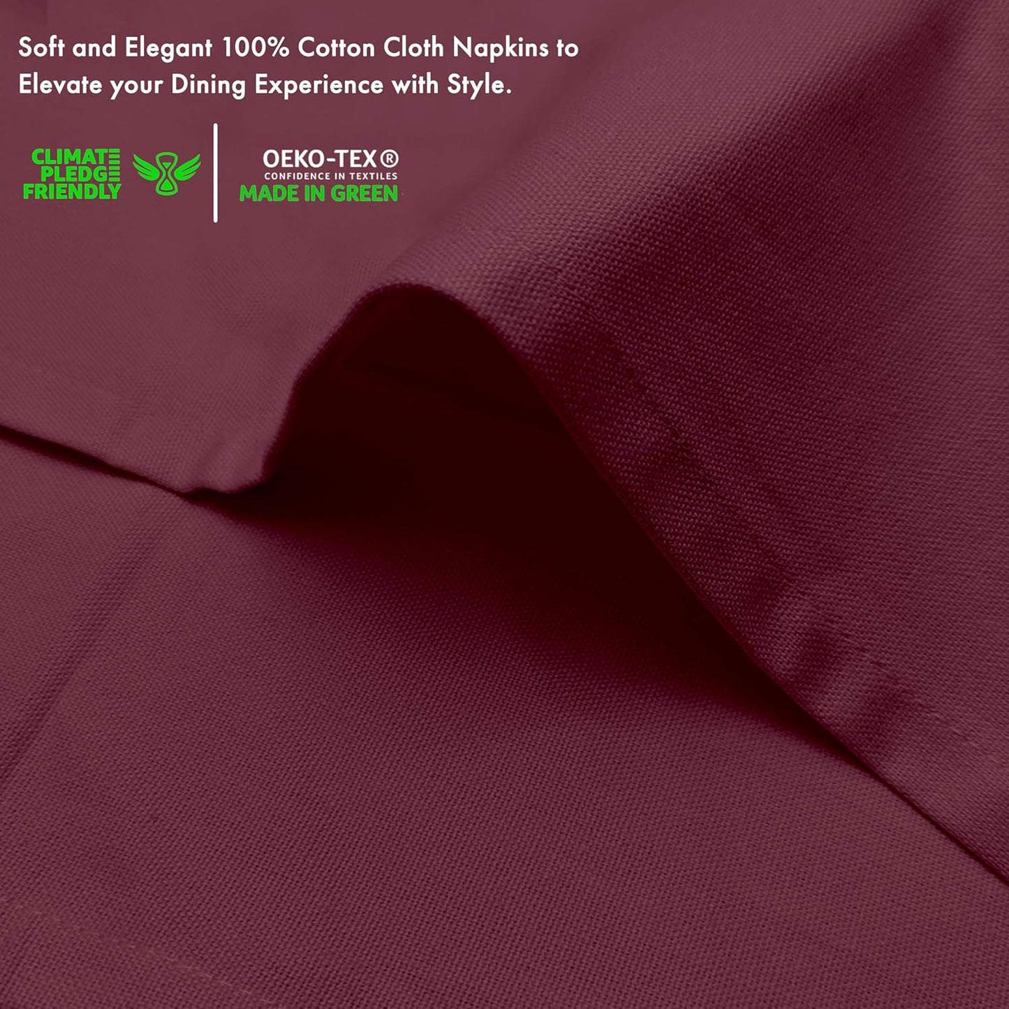 Ruvanti Premium Cloth Napkins Set of 12, 18x18 Inches, 100% Cotton, Washable, Soft & Absorbent, Perfect for Wedding, Christmas, Thanksgiving Dinners - Burgundy