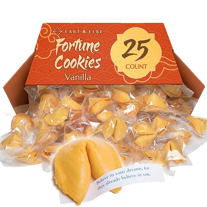 East and Else Fortune Cookies, Individually Wrapped, Vanilla Flavor, Premium Bulk Pack, Made in USA (25 Count)