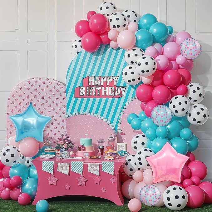 Pink Blue Balloon Arch Kit,Hot Pink White and Teal Blue Balloon Garland with 18Inch Star Foil Balloons for Girl Surprise Birthday Baby Shower Anniversary Party Decorations