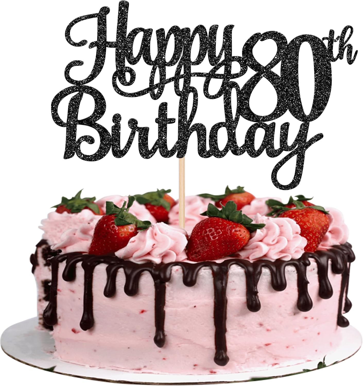 1 PCS Happy 80th Birthday Cake Topper Glitter Cheers to 80 Years Birthday Cake Pick 80 Fabulous Cake Decoration for Happy 80th Birthday Theme Party Decorations Supplies Black