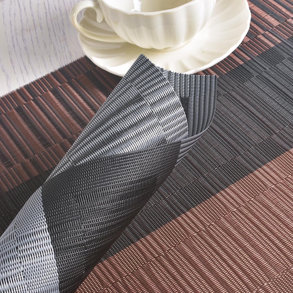 homEdge PVC Placemat, 4 PCS of Non-Slip Heat Resistant Place Mats, Washable Vinyl Placemats, Set of 4 – Ombre Silver Gray Black