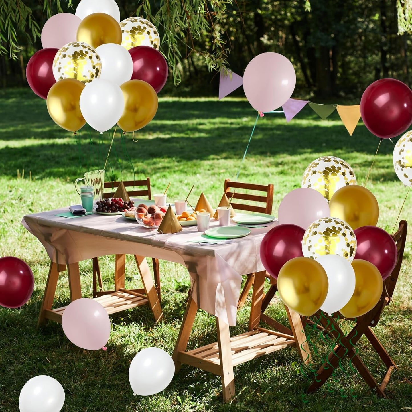 Pink Burgundy Gold Balloons Confetti Metallic Chrome Gold Balloon 60pcs 12inch Wine Red Gold Light Pink Latex Helium Balloon for Wedding Bridal Anniversary Maroon Party Decorations