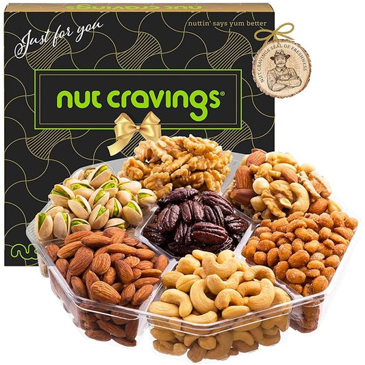 NUT CRAVINGS - Halloween Treats For Adults Mixed Nuts Gift Basket in Black Gold Box (7 Assortments, 2 LB) Holiday Xmas Christmas Food Arrangement, Healthy Snack Care Package, Food Assortments