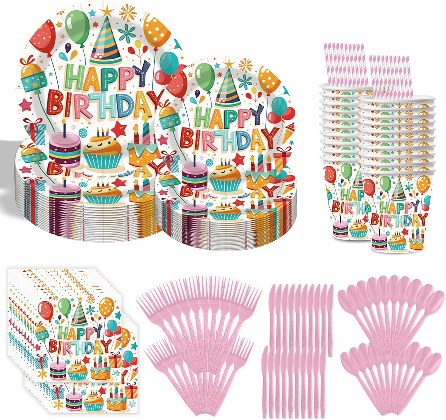 Birthday Plates and Napkins,20PCS Each For Plates, Tissues, Cups, Knives, Forks, And Spoons,Birthday Party Supplies,Special Design Adds a birthday Atmosphere