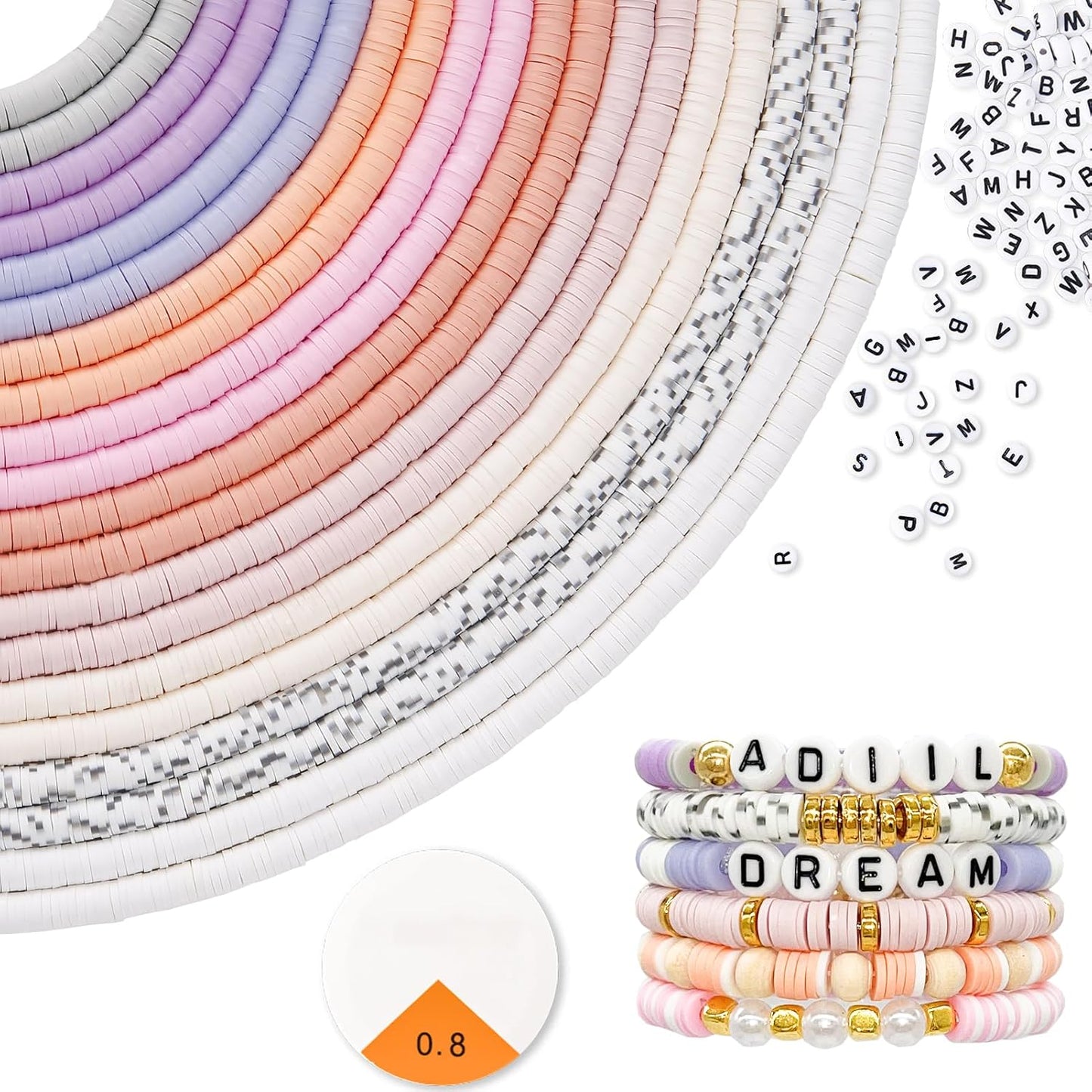 ADIIL 7200pcs Clay Beads Bracelet Making Kit, 6mm Polymer Heishi Beads for Jewelry Making, Friendship Bracelet Kit Birthday Gift for Adults Pink