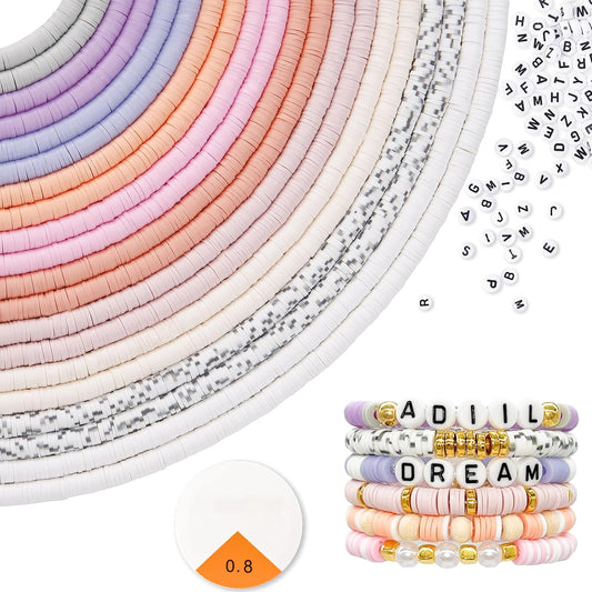 ADIIL 7200pcs Clay Beads Bracelet Making Kit, 6mm Polymer Heishi Beads for Jewelry Making, Friendship Bracelet Kit Birthday Gift for Adults Pink