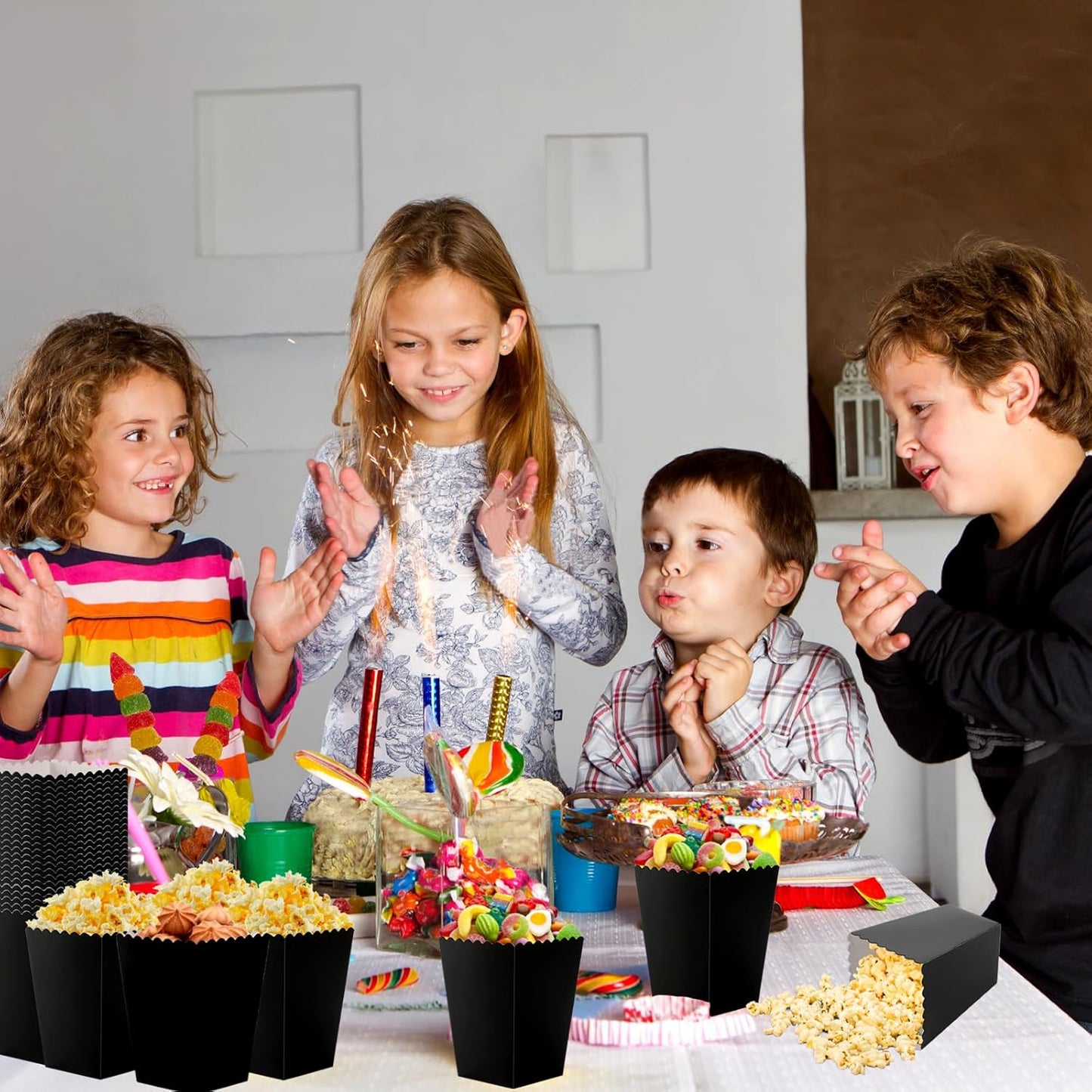 200 Pcs Mini Popcorn Boxes for Party Black Popcorn Bags Cardboard Popcorn Cups Disposable Snack Candy Popcorn Containers Holder for Halloween Christmas Birthday Wedding (2.2 x 4.2 x 3 Inches)