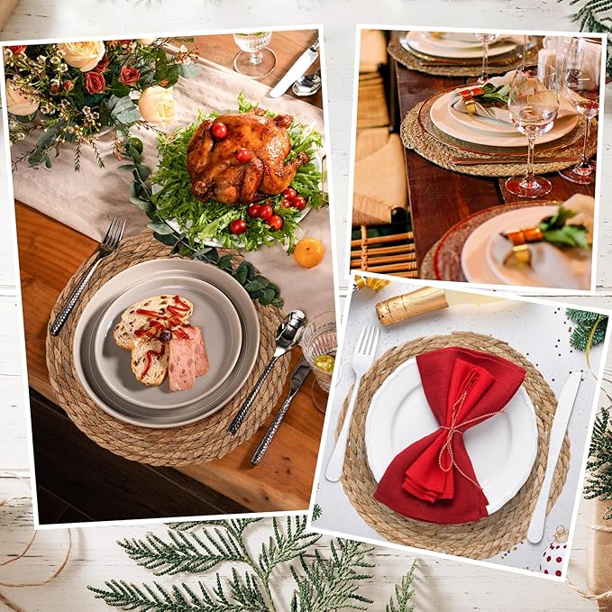 13.5'' Round Woven Placemats Set of 10, Boho Rattan Chargers for Dinner Plates, Round Rattan Placemats,for Dining Table,Wedding, Farmhouse,Outdoor and Christmas