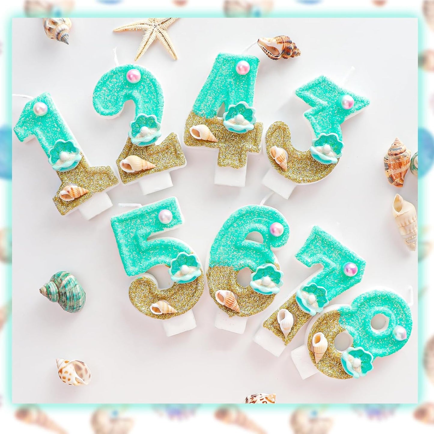 2.76 Inch Birthday Candles Number 2 Candle,Handmade Shell Candle Cake Topper,Mermaid Beach Theme Finding Nemo Birthday Party Favors Decorations