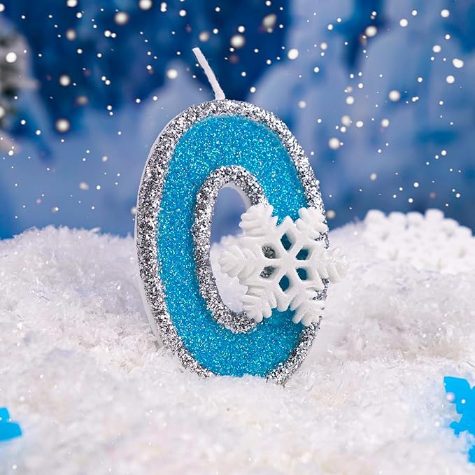 Blue Snowflake Birthday Candles Frozen Themed Number 0 Candles for Cake Topper Cupcake Decorations Party Decor Anniversary Celebrations Supplies