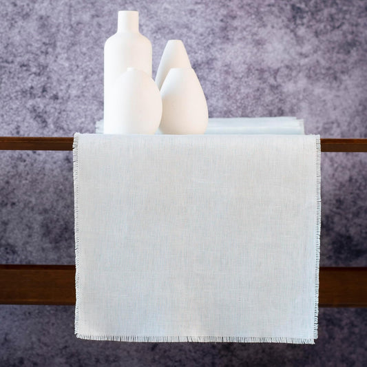 Christmas Table Runner with Fringe- 14x108 Inch Long Blue 100% Pure Linen Runner for Table, Light Blue Table Runner for Spring and Summer – Machine Washable, Handmade