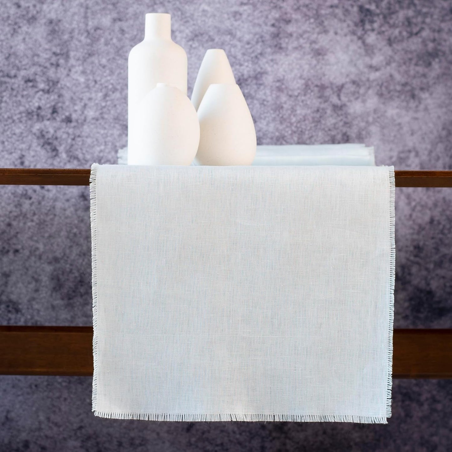 Table Runner with Fringe- 14x48 inches Long Blue, 100% Pure Linen Runner for Table, Light Blue Table Runner for Spring and Summer – Machine Washable, Handmade