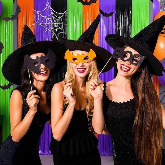 4 Packs Halloween Foil Fringe Curtain, Orange Black Purple and Green Metallic Tinsel Backdrop for Birthday, Baby Shower, Bachelorette, Halloween Party Decorations Favors Supplies Indoor Outdoor