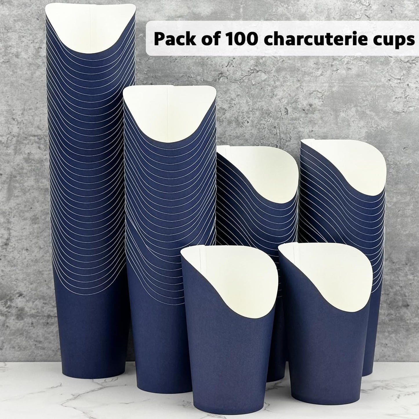 CAMKYDE 100 Pcs French Fries Holder, 12oz Disposable Paper French Fry Cups Navy Charcuterie Cups for all Occasions (12oz, Navy)