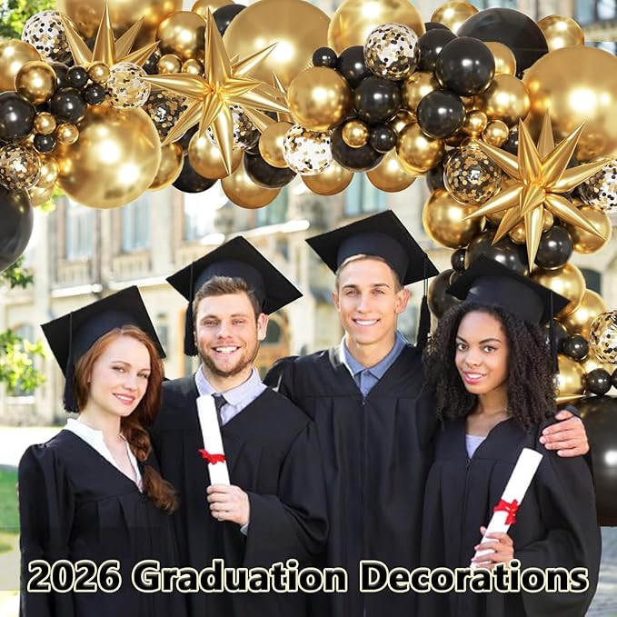 KARLURE Black and Gold Balloons Arch Kit with Black Gold Confetti Balloons for 2026 Graduation Decorations Class Grad Men Birthday Party Prom Retirement Masquerade Anniversary Party Decorations