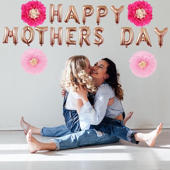 Mother’s Day Party Balloons Kit Decorations 16 inch Foil Balloon Set Happy Mother's Day Best Mom Balloon Set Decoration for Mother's Day (Hot Pink Flower Balloon)