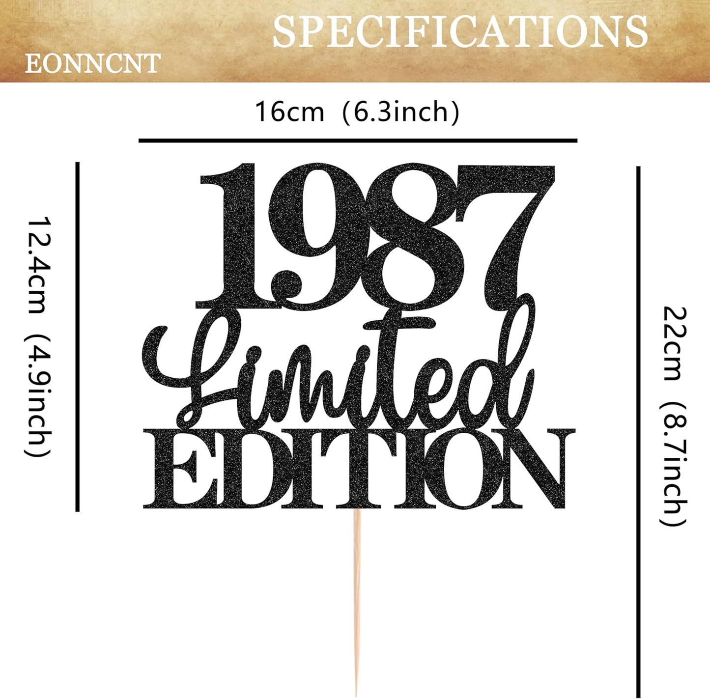 Limited EDITION 1987 Cake Topper - Black Glitter Happy 38th Birthday Party Cake Decoration Supplies, Cheer to 38 Years Cake Bunting Decor for 38th Birthday Party Photo Booth Props