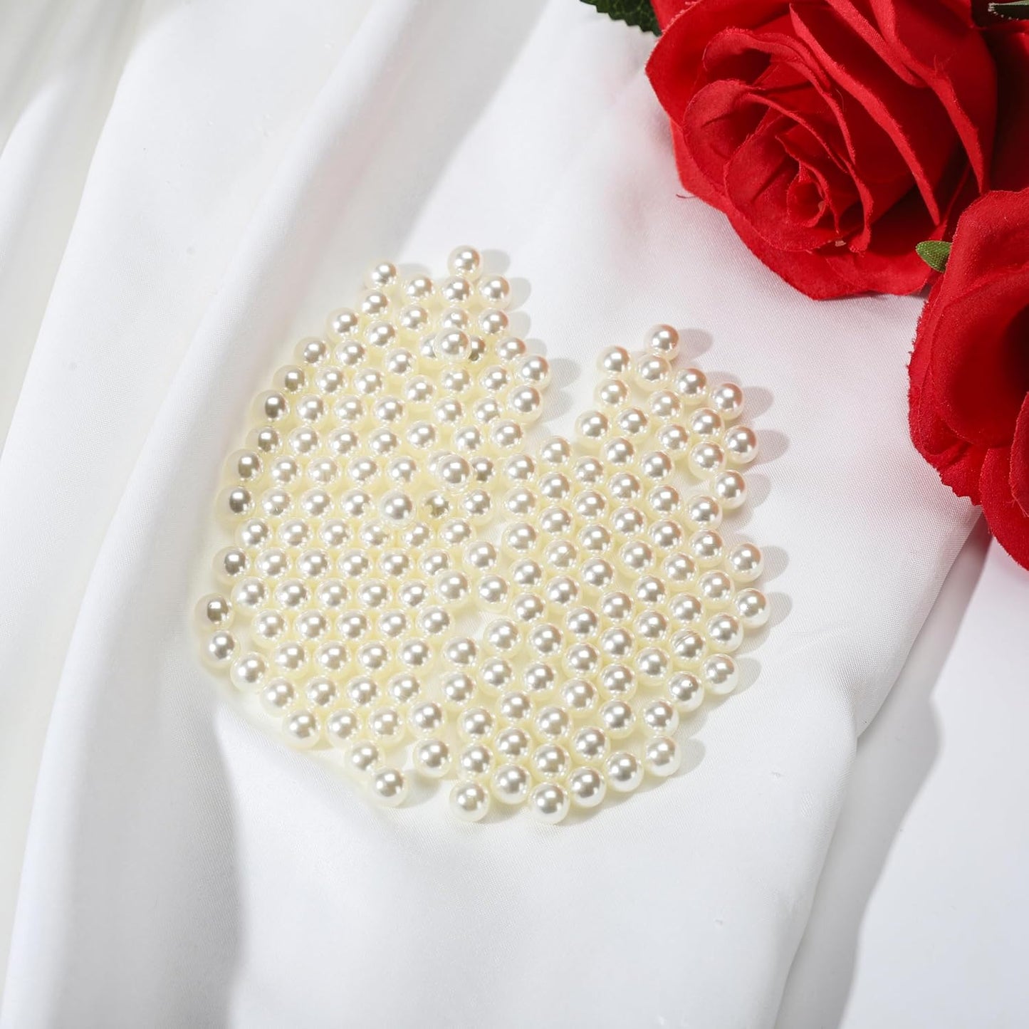 980pcs Undrilled Holeless ABS Faux Pearl Beads for Vase fillers, No Hole Round Pearls for Cosmetic Boxes, DIY Parts, Table Scatter, Wedding, Birthday Party Home Decorating (Ivory, 8mm)
