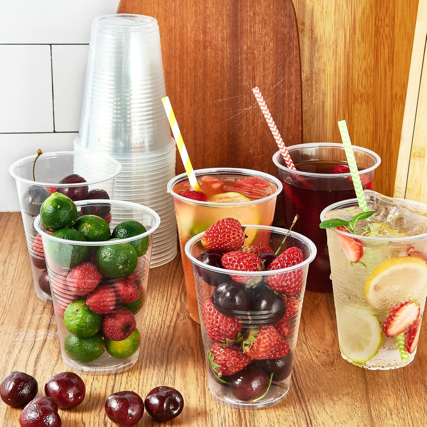 Turbo Bee 16oz Disposable Plastic Cups 420 Pack,Clear Party Cups, Transparent Tumblers, Bulk 16oz Drinking Cups for Large Gatherings, Restaurants, Daily Use, or Bulk Commercial Needs