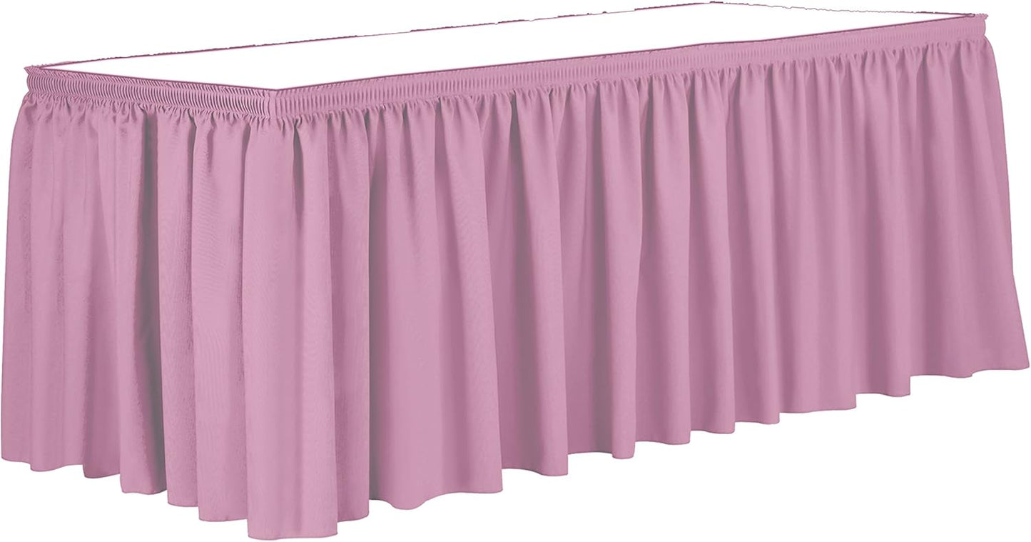 Ultimate Textile Pleat Polyester Fabric Table Skirt - Machine Washable, Flame Resistant, Cut & Sewn in NJ, Desk Skirt - Pink Balloon, 14' Shirred Pleat x 42" h