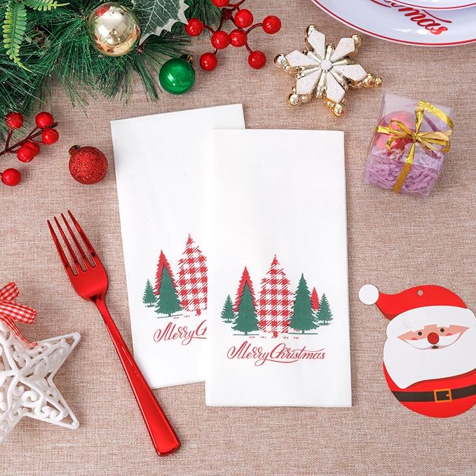Supernal 100pcs Christmas Disposable Paper Napkins, Linen Like Holiday Napkins Design by Red and Green Xmas Tree, Christmas Guests Napkins Hand Towels for Kitchen Bathroom Parties Dinners