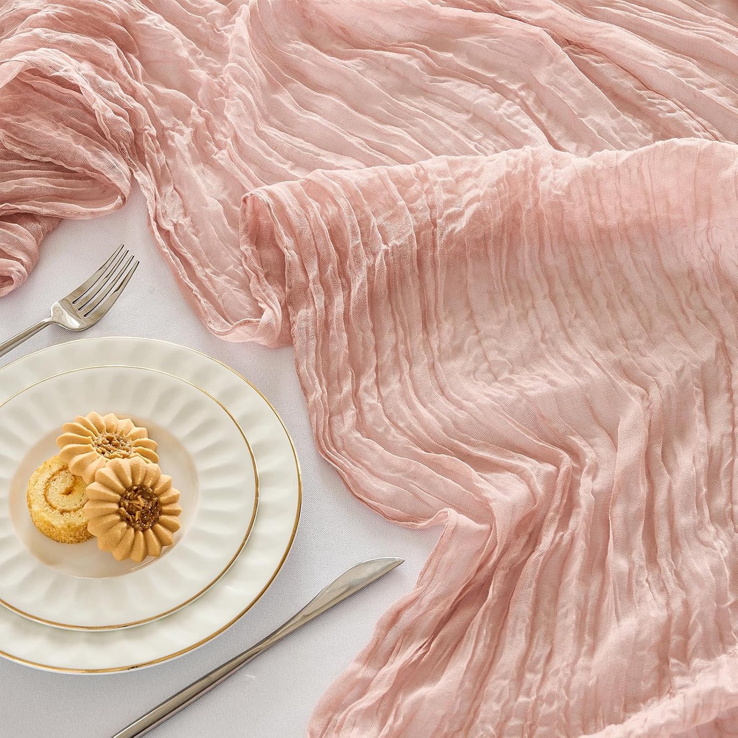 Fanami 1 Pack Cheesecloth Table Runner -10FT Dusty Pink Boho Gauze Cheese Cloth Table Runner 120 Inches Long Rustic Sheer Fabric Centerpieces for Wedding Birthday Party Bridal Baby Shower Decorations