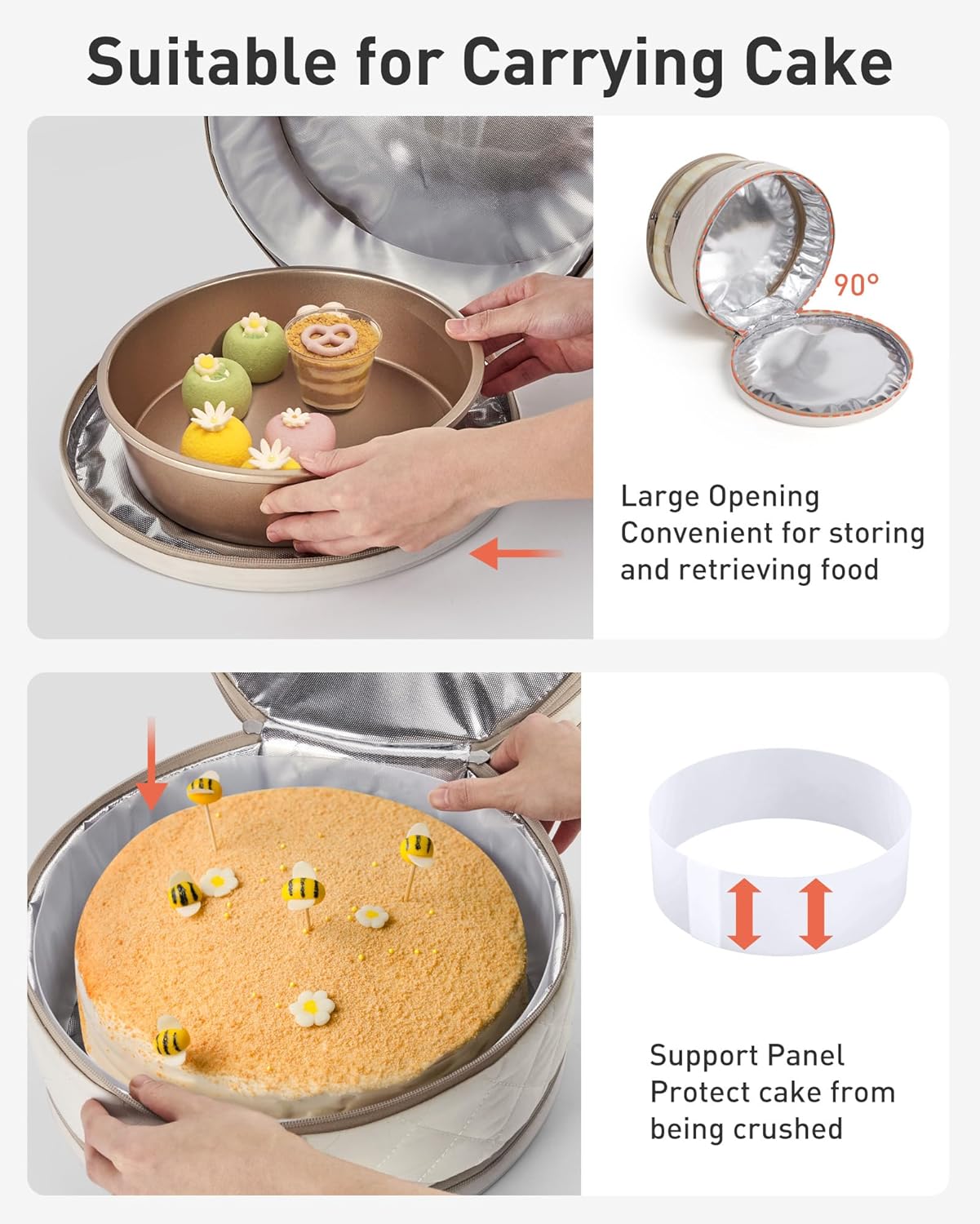 TOURIT Round Casserole Carrier Double Decker Insulated Pie Cake Carrier for Potluck, Picnic, Cookouts