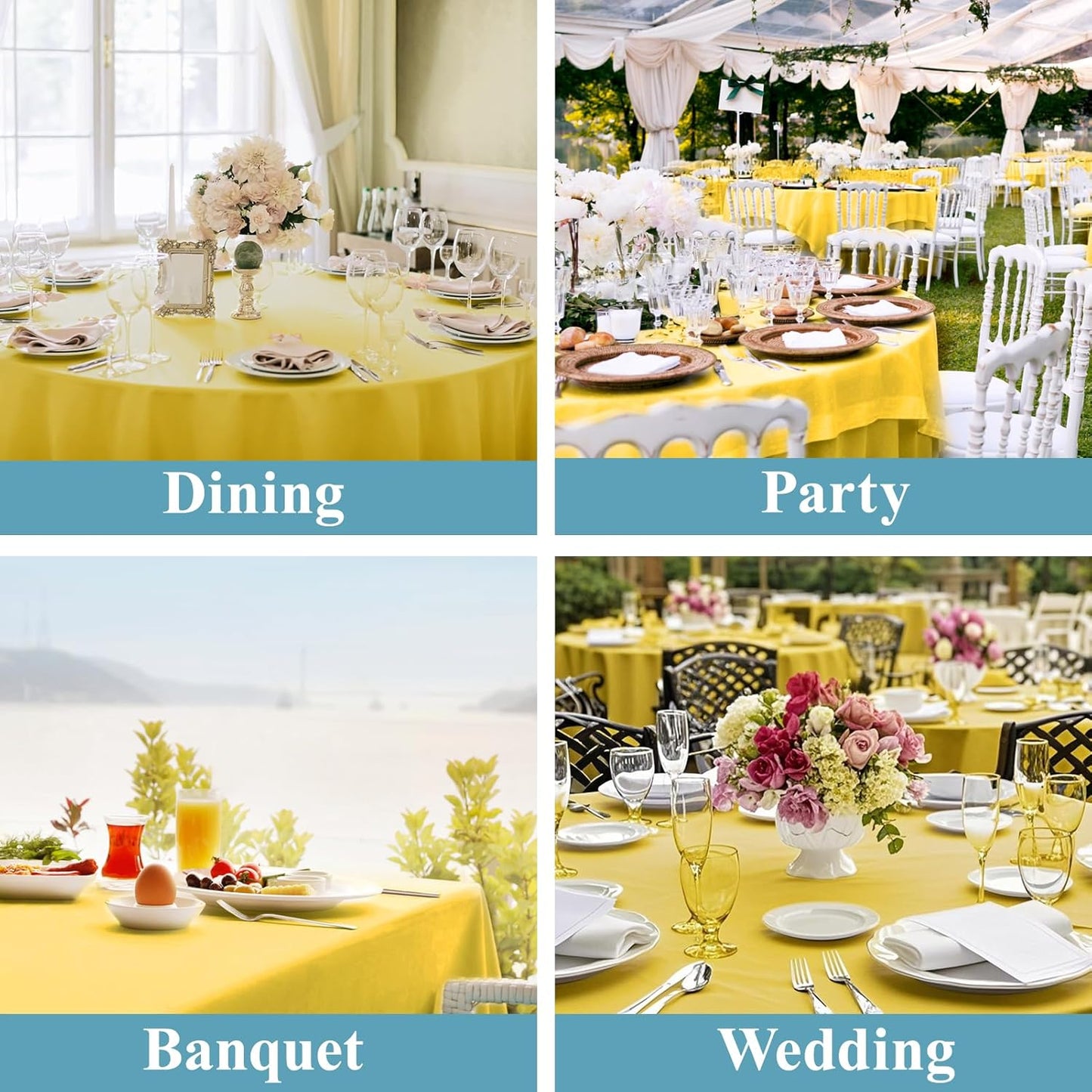 VidaFete Tablecloth 6 Pack 120inch Round Table Cloth Polyester, Stain Wrinkle Resistant Polyester Dining Table Cover for Kitchen Dinning Party Wedding Round Tabletop Buffet Decoration(Yellow)