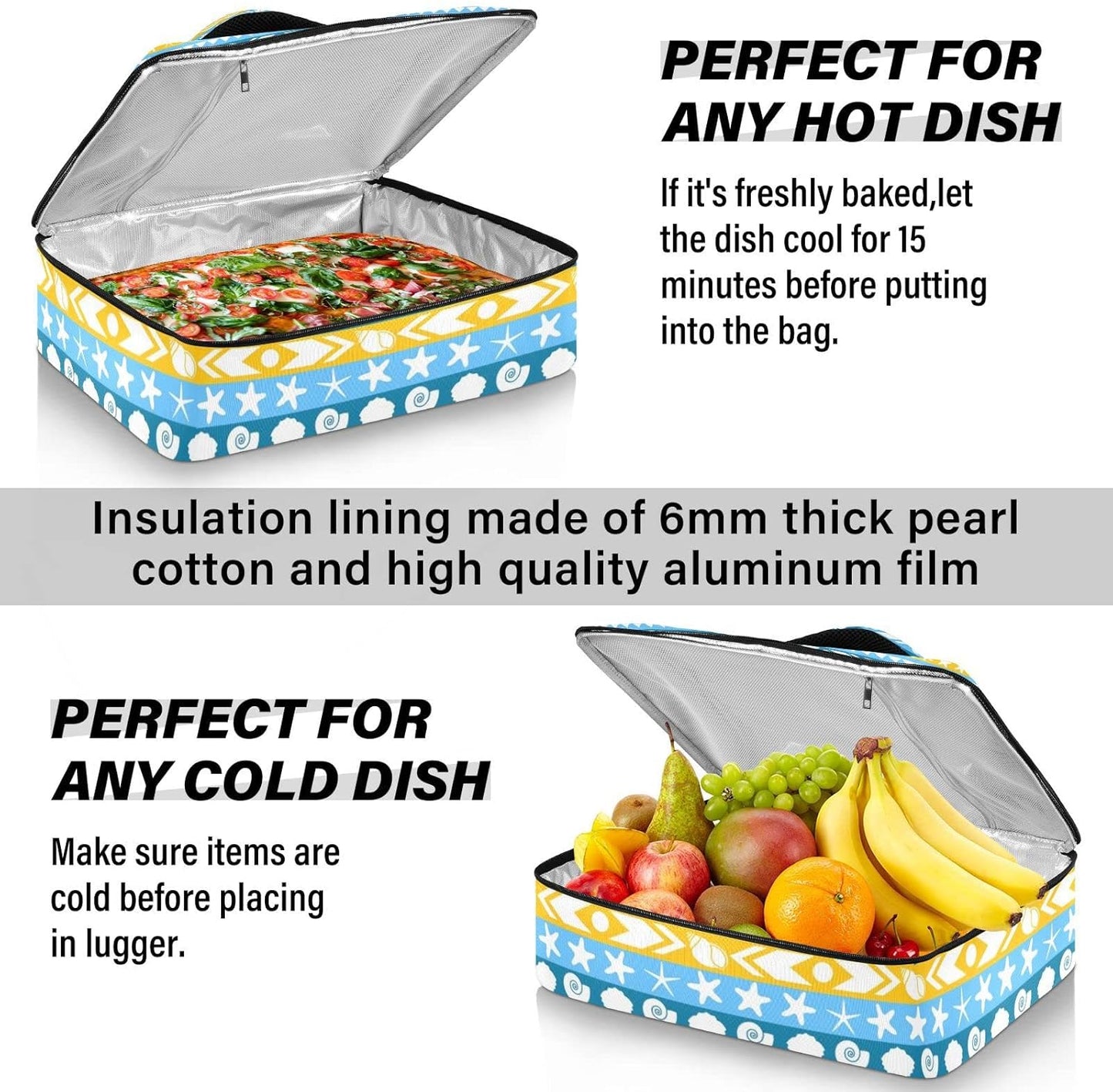 Casserole Carriers for Hot or Cold Food Reusable Casserole Dish Carrier Insulated Thermal Large Capacity Durable Perfect for Party Camping Family Gatherings Yellow Fish