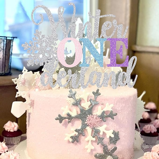Winter Onederland Cake Topper Snowflake First Birthday Party Decoration Baby Holiday Supplies Pink Blue Purple