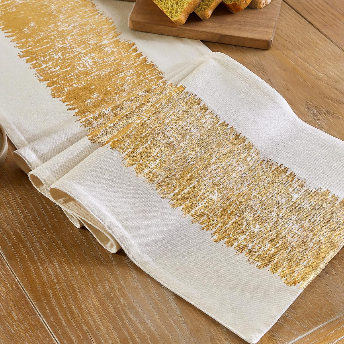 Metallic Style Fall Table Runner, Cotton and Linen Christmas Gold Table Runners 48 inches Long, Pre-Pressed Metal Striping Process, Birthday Wedding Decorations for Home Decor(Gold, 13"x48")