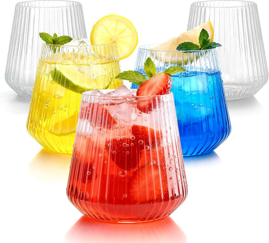 36 Pcs 12 oz Plastic Clear Ribbed Wine Glasses, Disposable & Reusable Champagne Glasses Elegant Whiskey Glasses Ideal for Weddings, Bars, Christmas, Halloween, Holidays, Pool Party, Daily Use