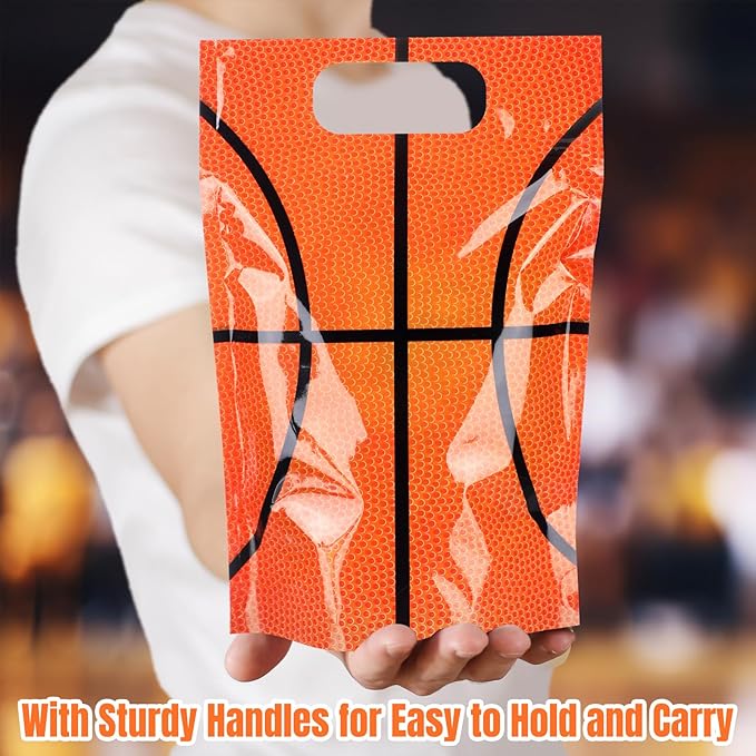 Blosssound 50 Pcs Basketball Goodie Bags Sport Sealing Pouches with Handles Clear Resealable Basketball Party Plastic Bags for Sports Theme Birthday Party Candy Gift Wrap Supplies Decoration