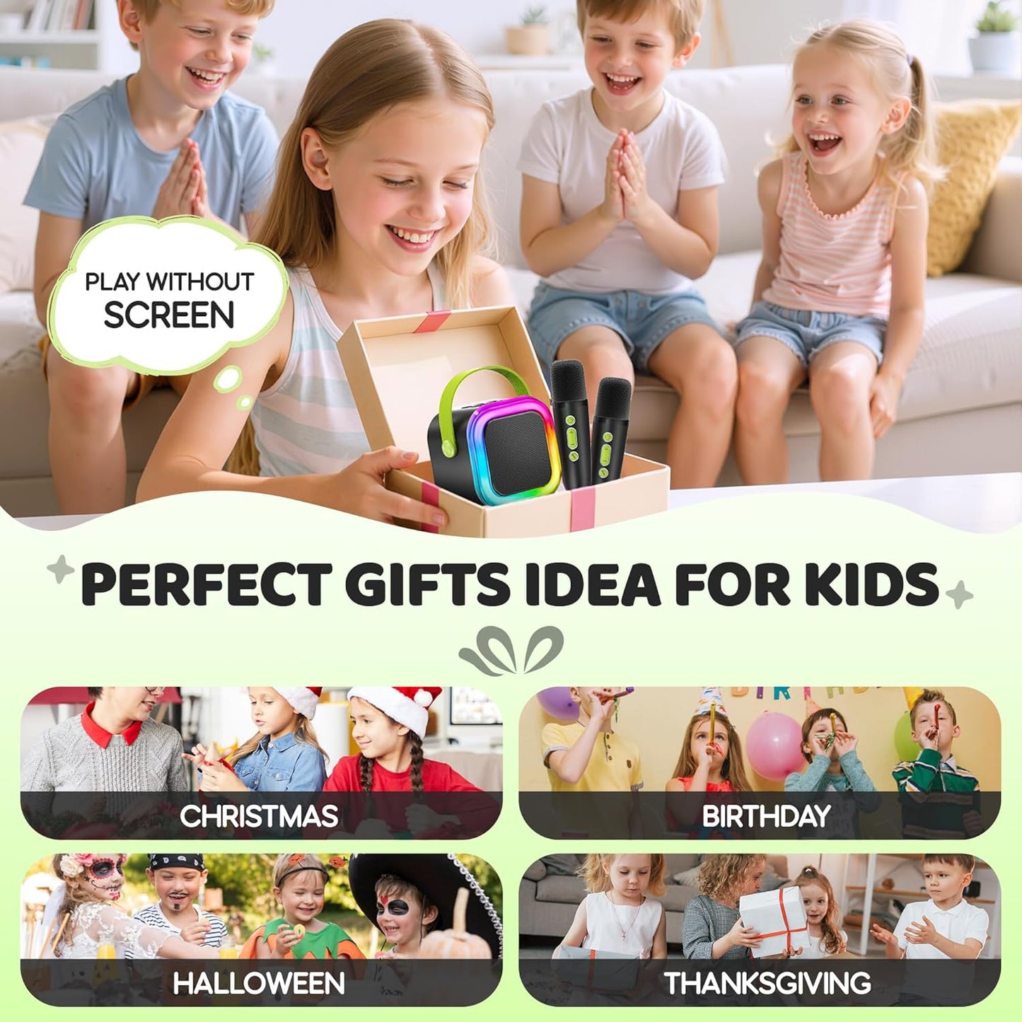 Mini Karaoke Machine for Kids, 2025 TOP Toys Christmas Birthday Gifts Ideas for Girls Ages 4, 5, 6, 7, 8, 9, 10, 12+ Years Old, Portable MP3 Player with 2 Wireless Mics for Party