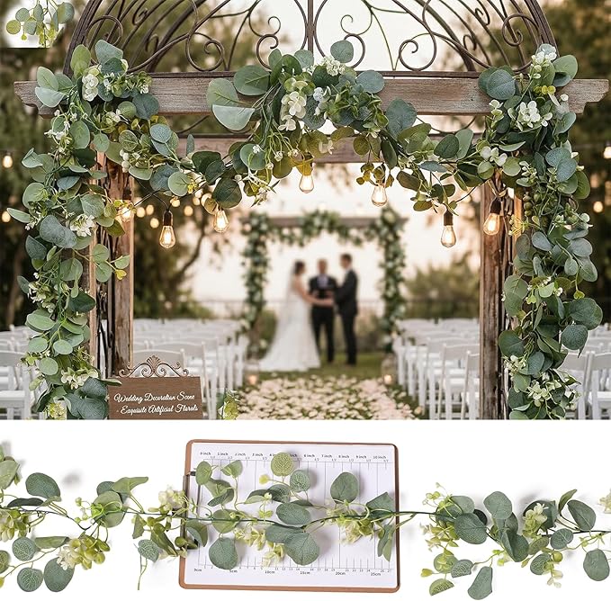 Mavee 3-Pack 5.9ft Artificial Eucalyptus Greenery Garland with Silver Dollar Leaves - Spring Table Runner Vines for Wedding Decor, Home Mantel, Wall Hanging & Party Arrangements