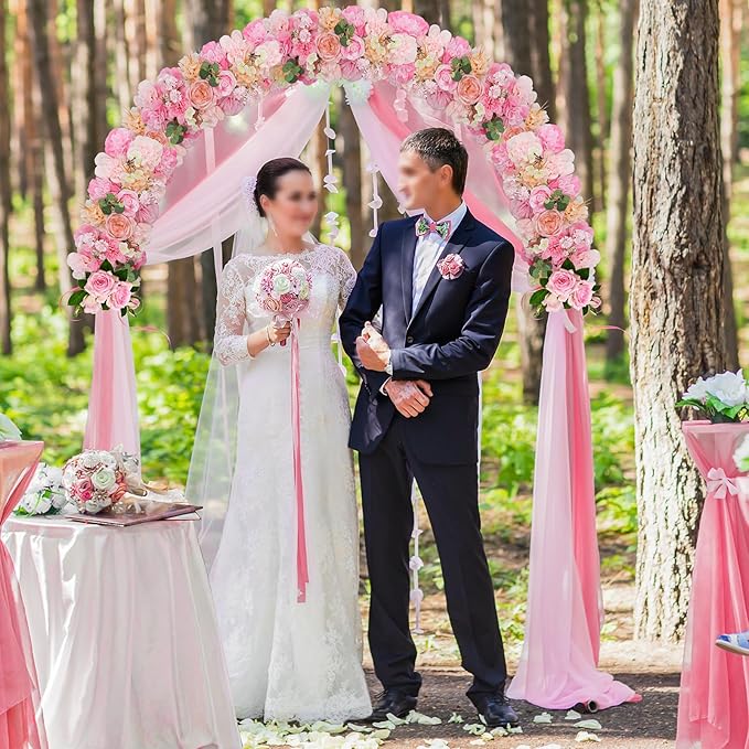 Wedding Arch Artificial Flowers Pink - 6Pack Faux Floral Swags Rose Silk Peony Realistic Arch Faux Plastic Arrangement for Romantic Wedding Wall Reception Ceremony Welcome Sign Decoration