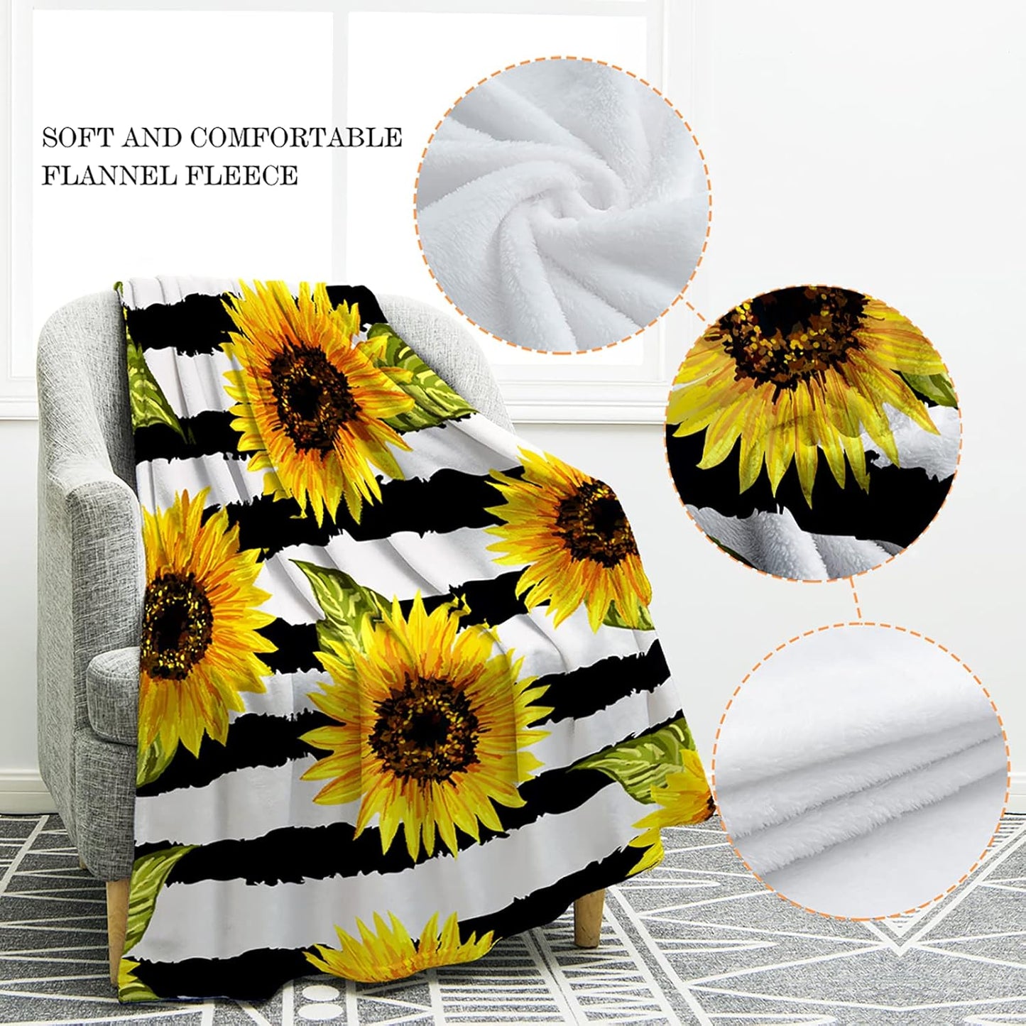 Jekeno Sunflower Gifts Blanket for Women Girls, Sunflowers Decor Gifts for Sunflower Lovers Adult Kids, Cute Throw Decoration for Home Living Room Bed Couch