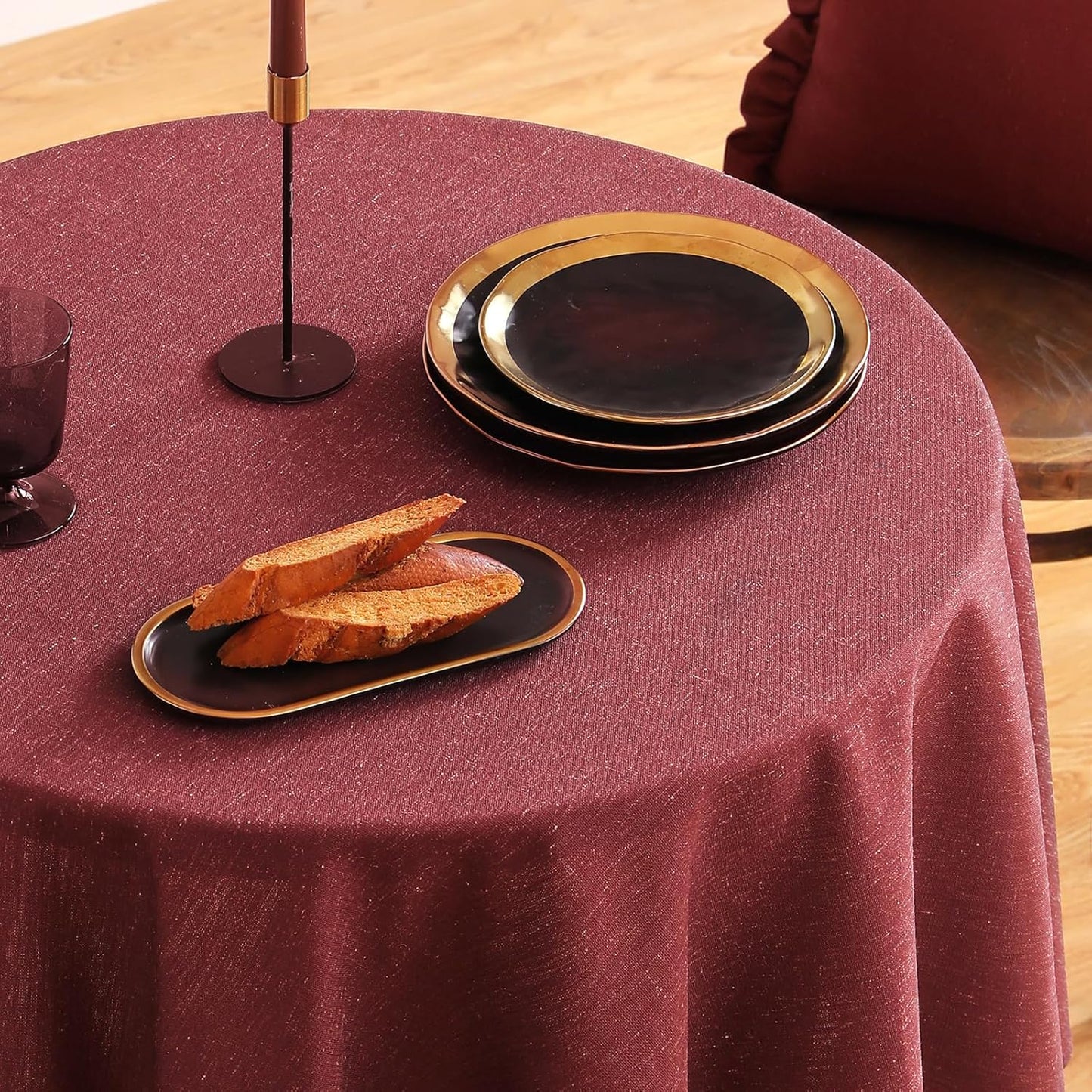 ISAENNE Red Tablecloth for Round Tables,Linen Table Cloth Solid Color Plain Simplicity,Heavy Durable Table Cover for Dining Kitchen Decor Party Banquet,Diameter 55"