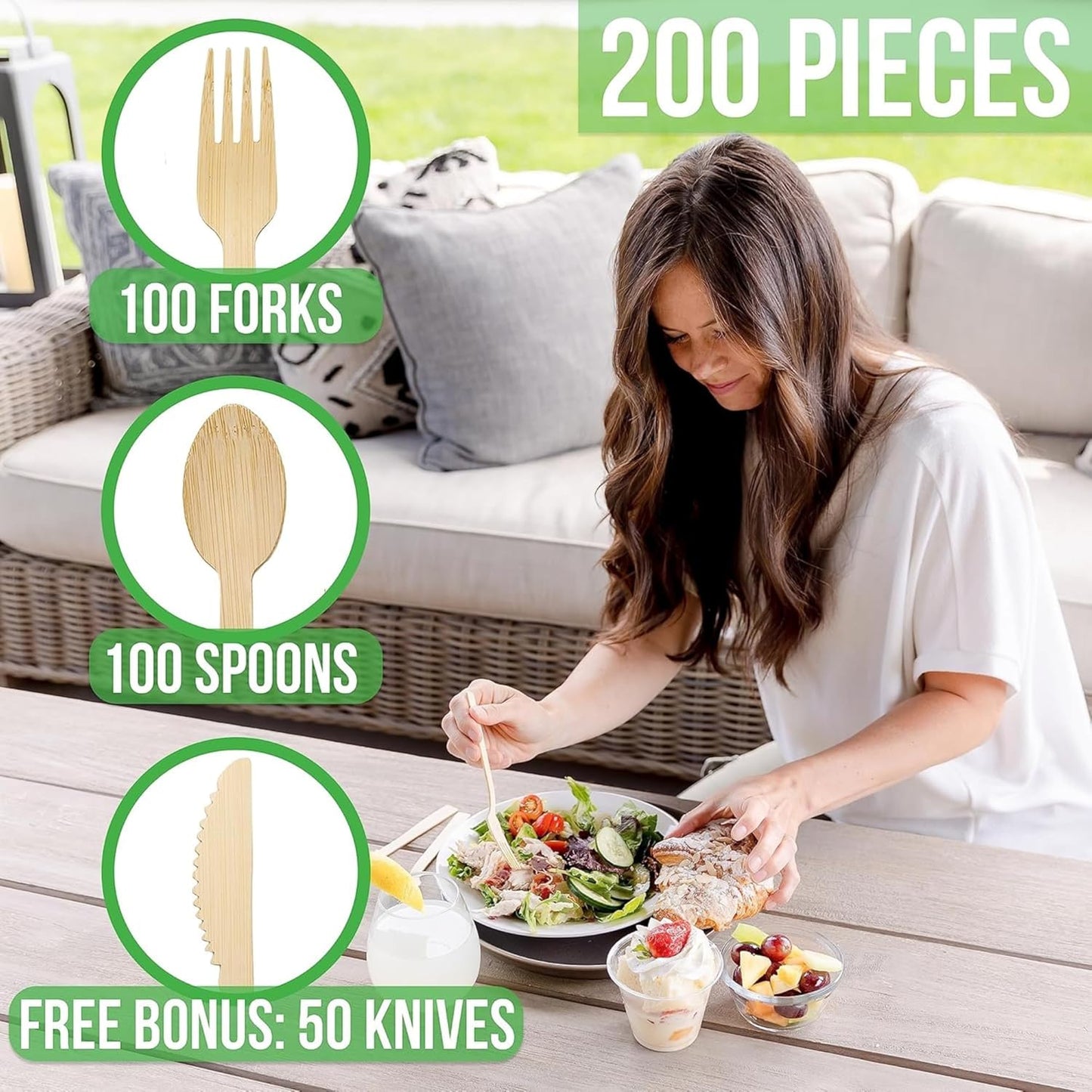 Party-Ready Bamboo Cutlery – 250 Piece Compostable Bamboo Utensils Set [100 Forks,100 Spoons, 50 Knives] Eco-Friendly, Disposable Tableware for Weddings,Picnics Essentials&Events – by Dezenyaa