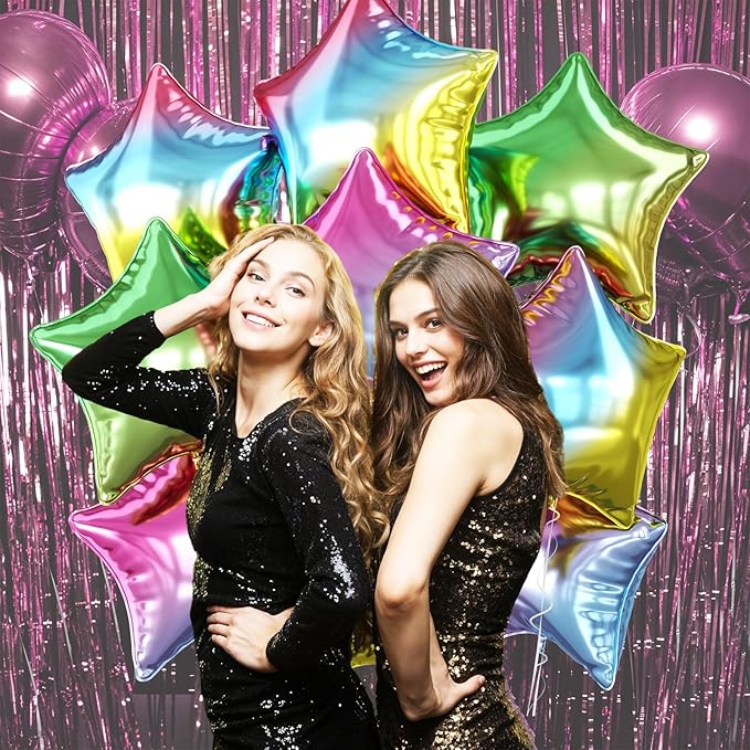 Biapian Gradient Star Foil Balloons, 10PCS Rainbow Foil Stars Shape Balloons, 18 Inch Multicolor Stars Balloon Aluminum for Helium for Kids Birthday, Baby Shower Wedding ColorfulParty Decoration