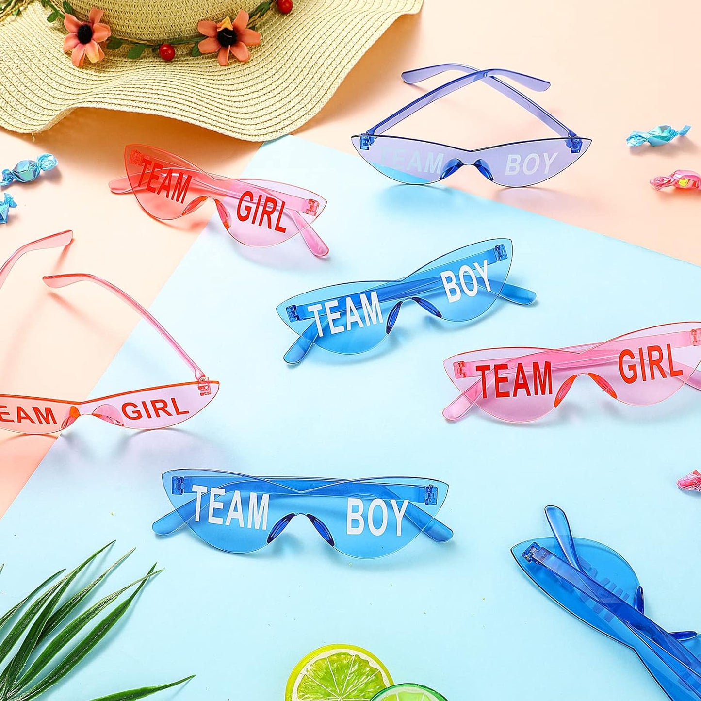 Konohan Gender Reveal Glasses Blue and Pink Sunglasses Frameless Team Girl and Team Boy Decor for Gender Reveal Party