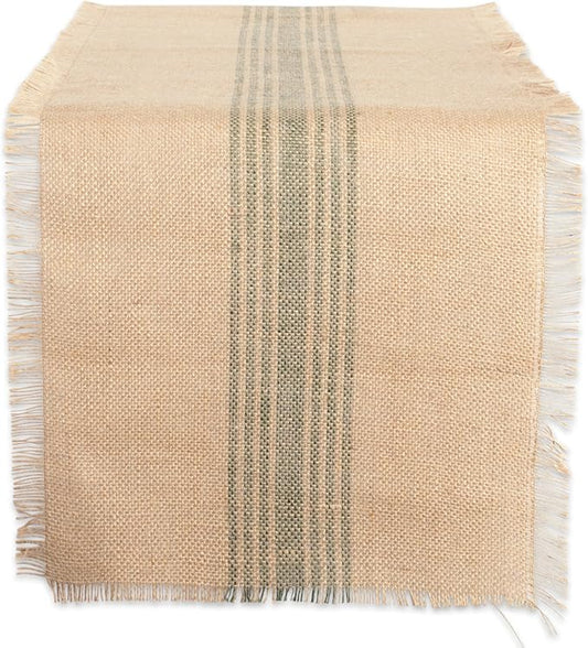 DII Jute Burlap Collection Kitchen Tabletop, Table Runner, 14x72, Middle Stripe Artichoke