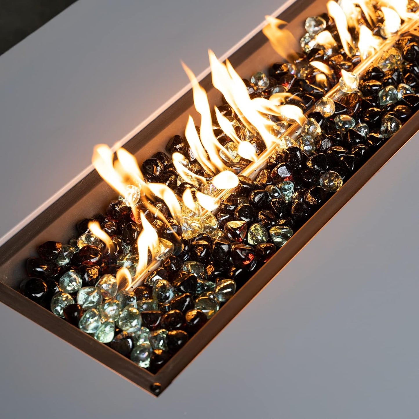 Mr. Fireglass 10 Pounds Blended Fire Glass Diamonds for Fireplace Fire Pit & Lanscaping - 1 inch High Luster Fire Rocks with Mixed Colors (Onyx Black + Crystal Ice + Amber)