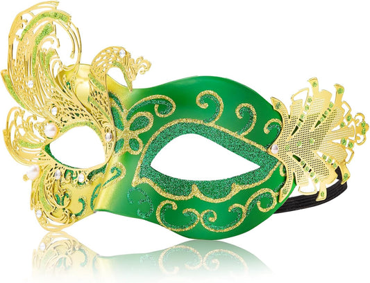 2025 New Green Masquerade Mask for Women-Butterfly Mardi Gras Mask - Peacock Metal Filigree Lady Masquerade Venetian Masks-Perfect for Halloween Parties, Costume Party, Carnivals, Wedding